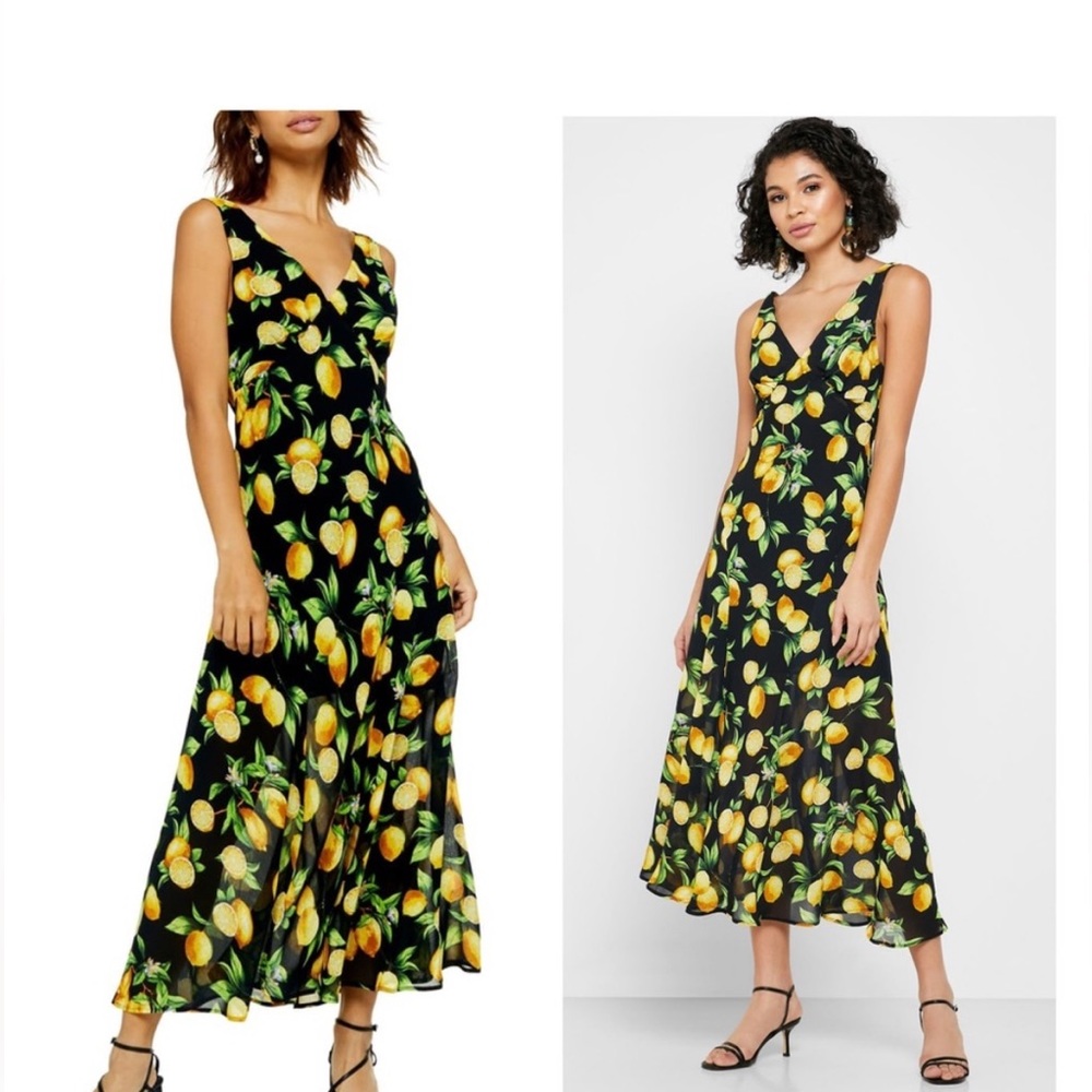 TopShop Black Lemon Print Midi Dress | Size 6 | NWT!